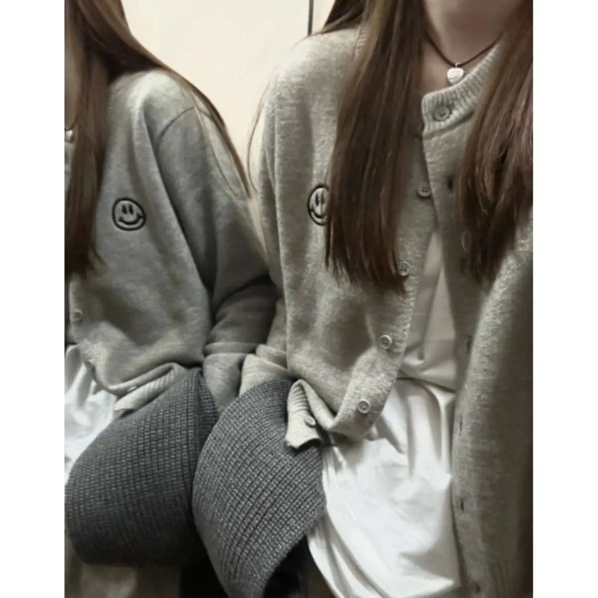 Korean College Style Gray Sweater Sweater Cardigan Coat Female Spring Short Slim Blouse