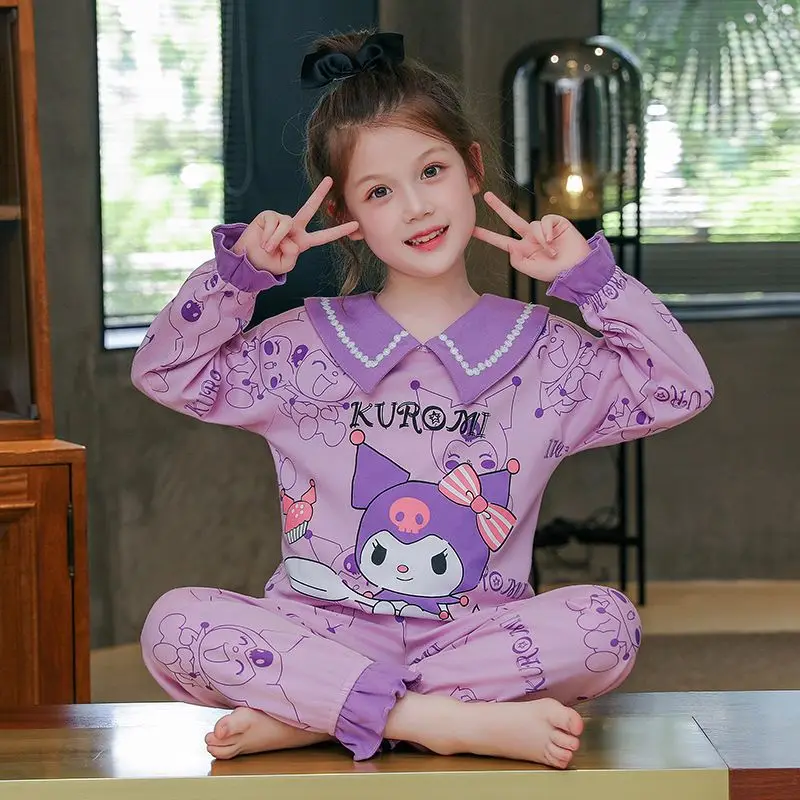 Sanrio Cinnamoroll Kuromi My melody parent-child pajamas spring and autumn girls set cute princess style trendy home clothes