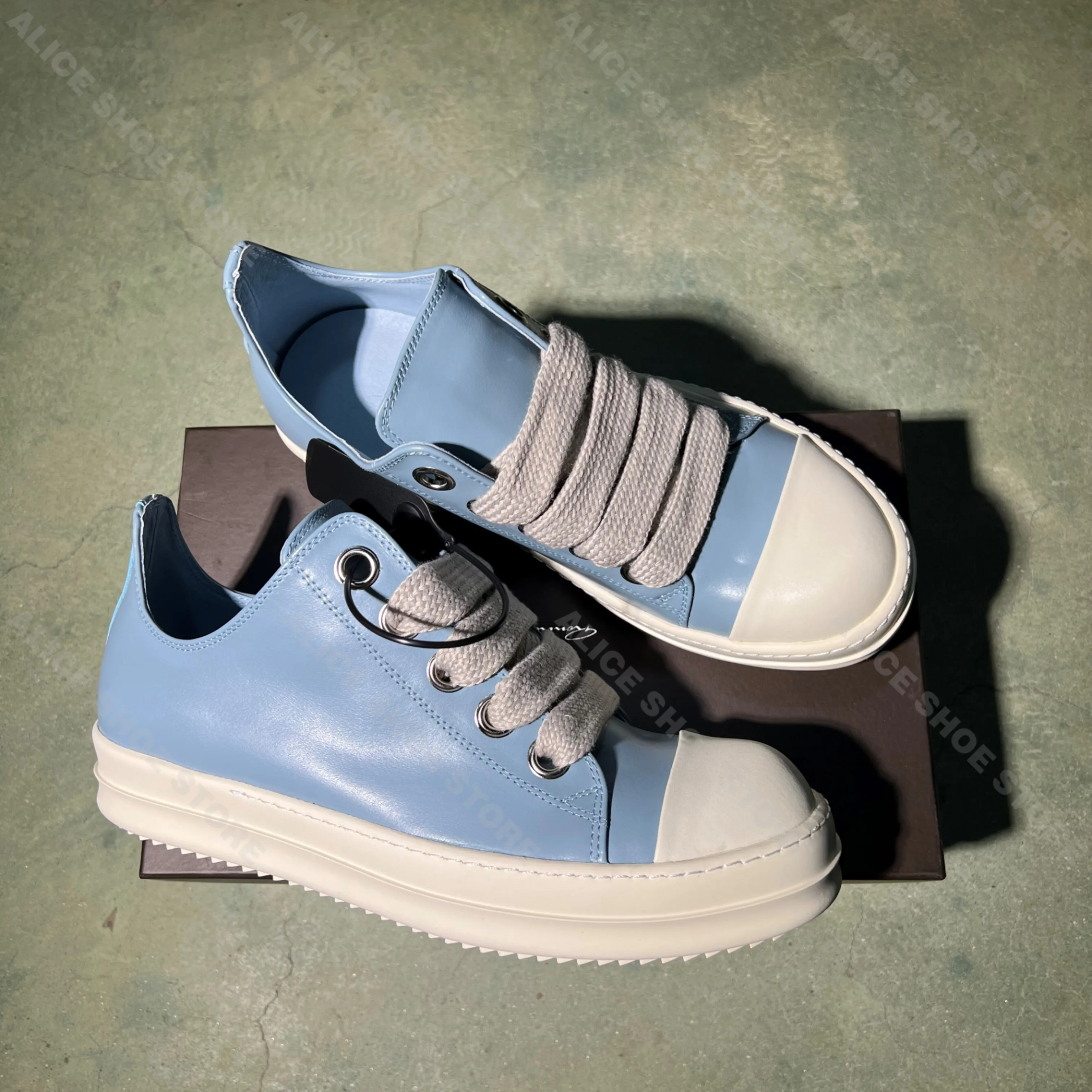 Royal Men Shoe Casual Leather Low Top Women Sneaker Fashion Blue Luxury Designer Trainer Jumbo Lace Up Footwear Street Flat Shoe
