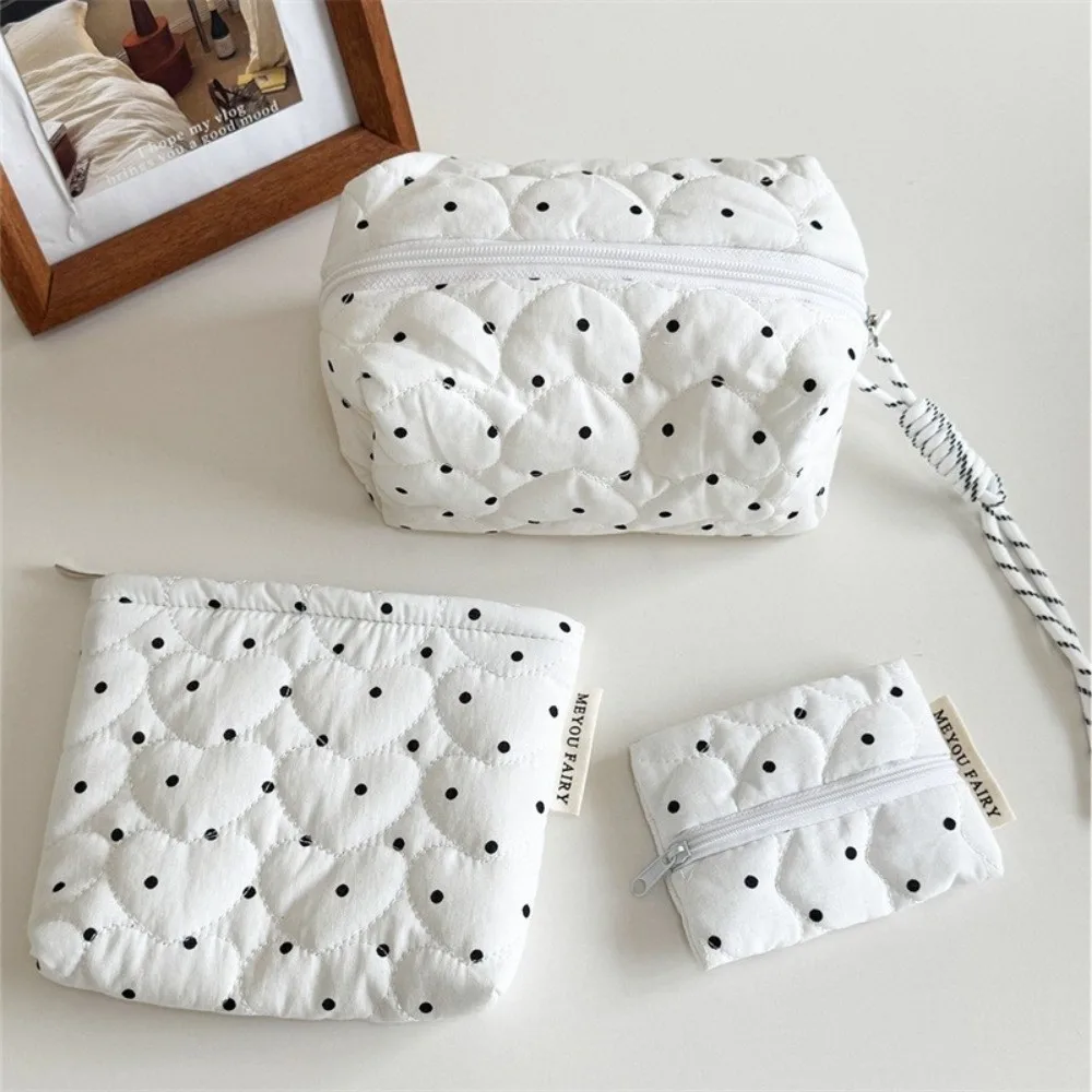 Simple Quilted Polka Dot Makeup Bag Ultralight Large Capacity Cosmetic Pouch Portable Small Coin Bag