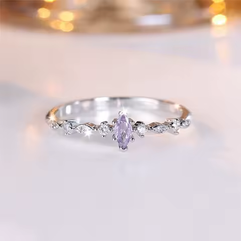 Charm Female Purple Blue Zircon Stone Ring Silver Color Luxury Girlfriend Gift Wedding Jewelry For Women
