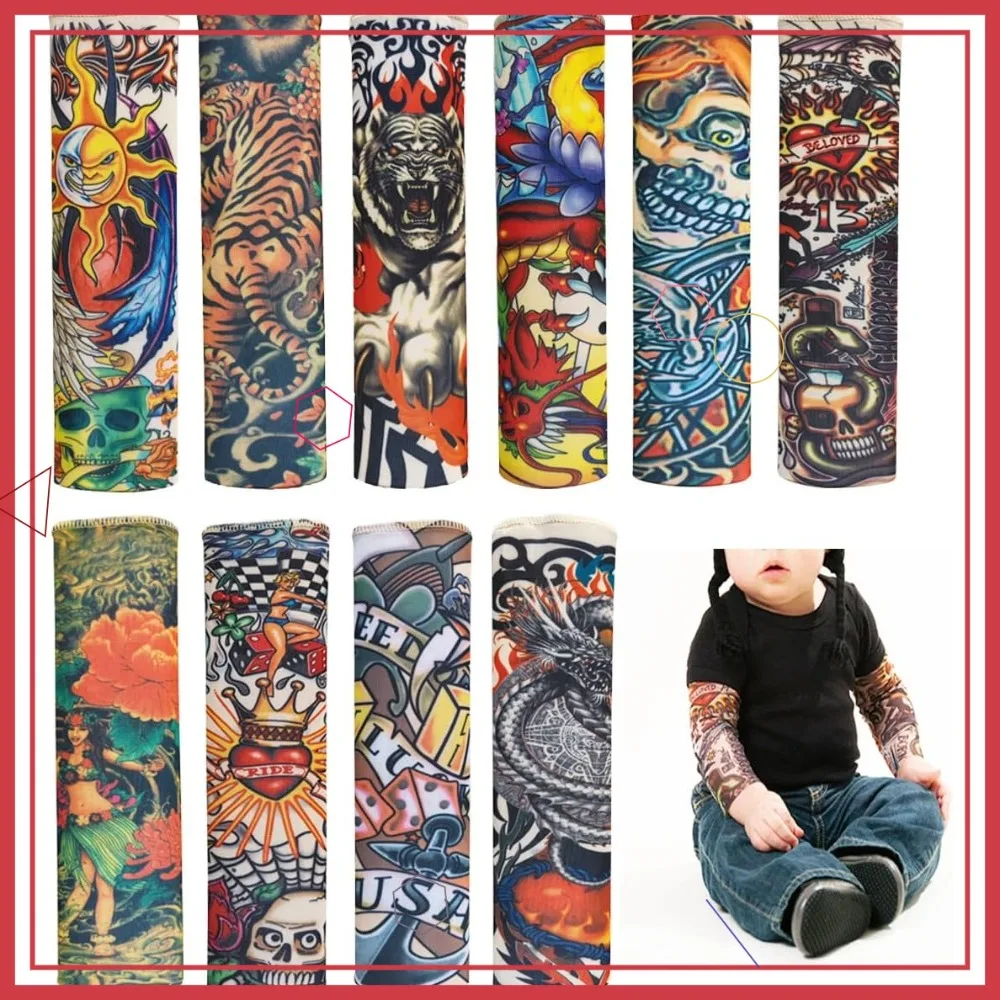 

10pcs Kids Temporary Tattoo Sleeves, Fake Slip on Arm Sunscreen UV Protection