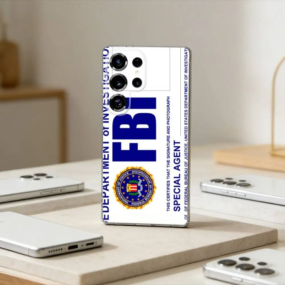 P-Police FBI ID Phone Case For Samsung S25,S24,S21,S22,S23,S30,Ultra,S20,Plus,Fe,Note,10,9,5G Transparent Cover