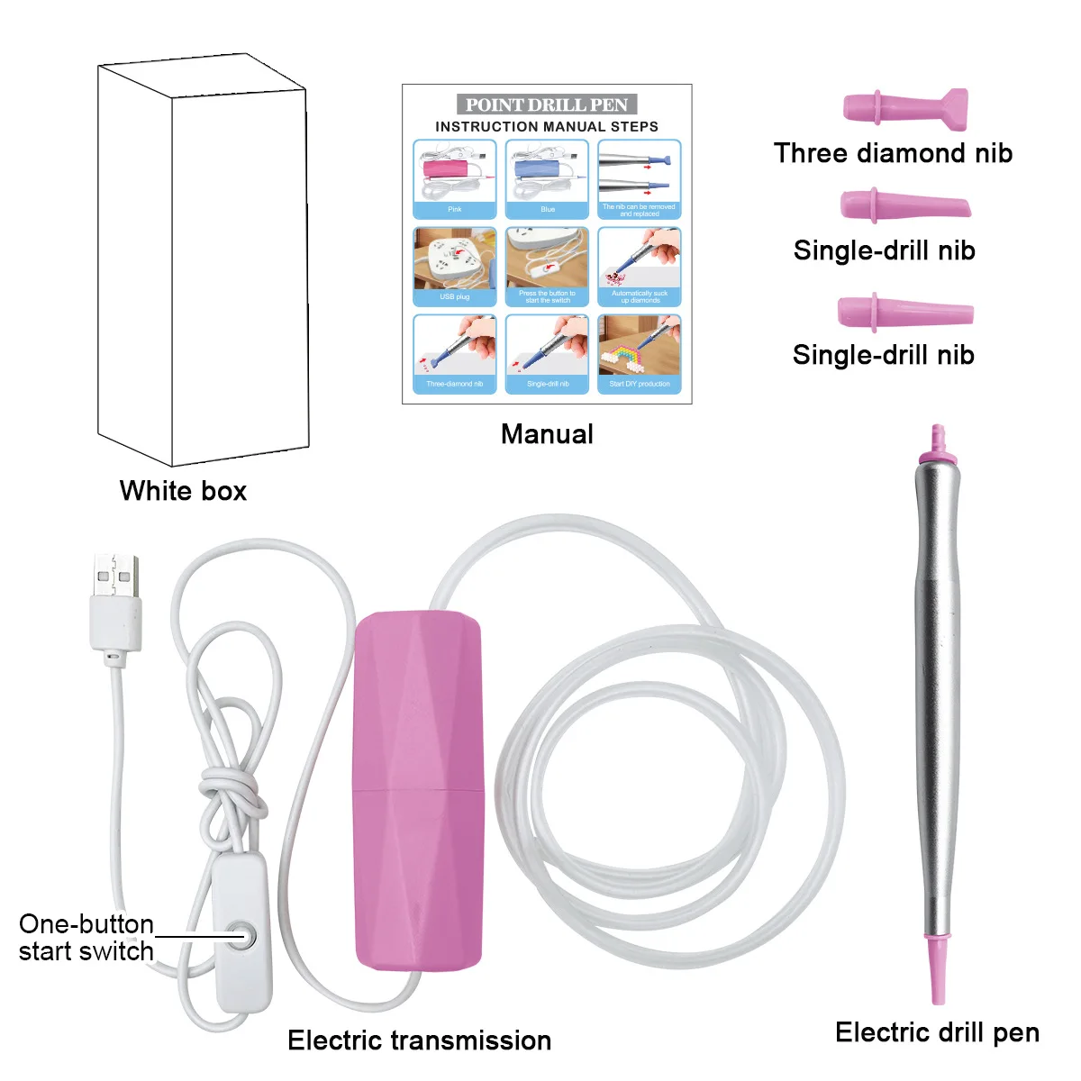 Nuevo lápiz de perforación eléctrica USB Diamond Draw Point Drill Kit de pintura manual DIY Long Stick Drill Tool Regalos para niños Juguetes educativos