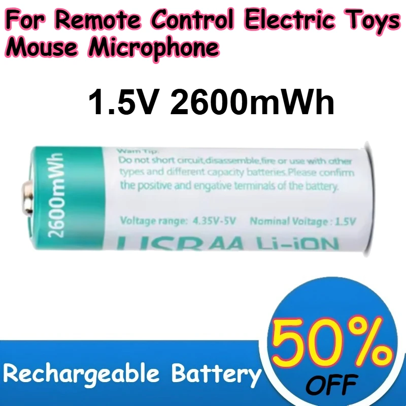 

1.5V 2600mWh AA Lithium Battery USB Type-C Rechargeable for Remote Control Electric Toys Mouse Microphone Batteries