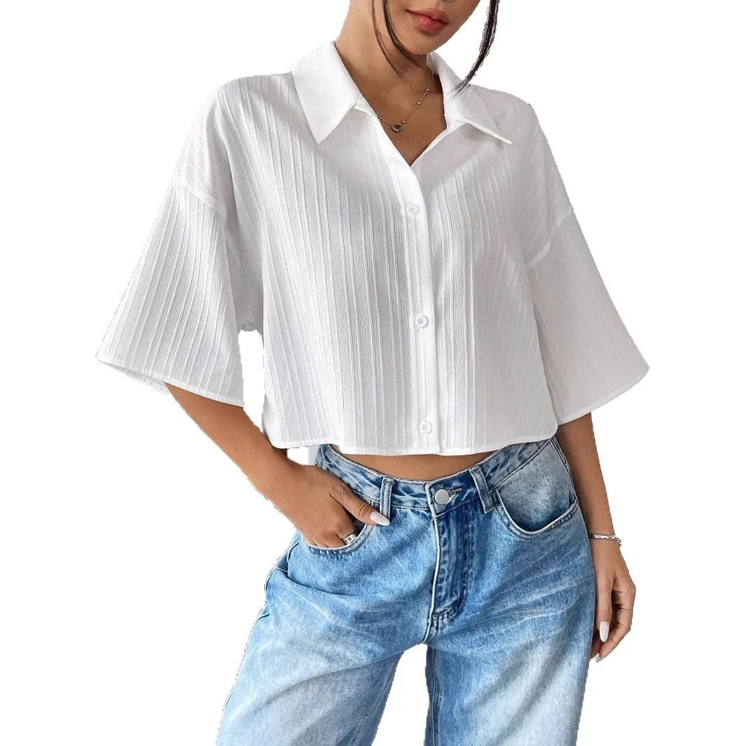 

Cross-border Amazon 2025 Summer New White Short-sleeved Shirt Top Women's Cw40760