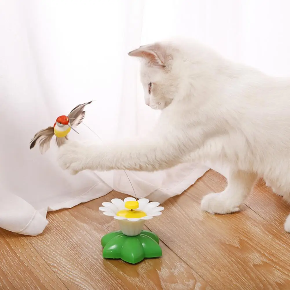 360度回転するインタラクティブな猫のおもちゃ,鳥,蝶,花,ペット用品,子猫