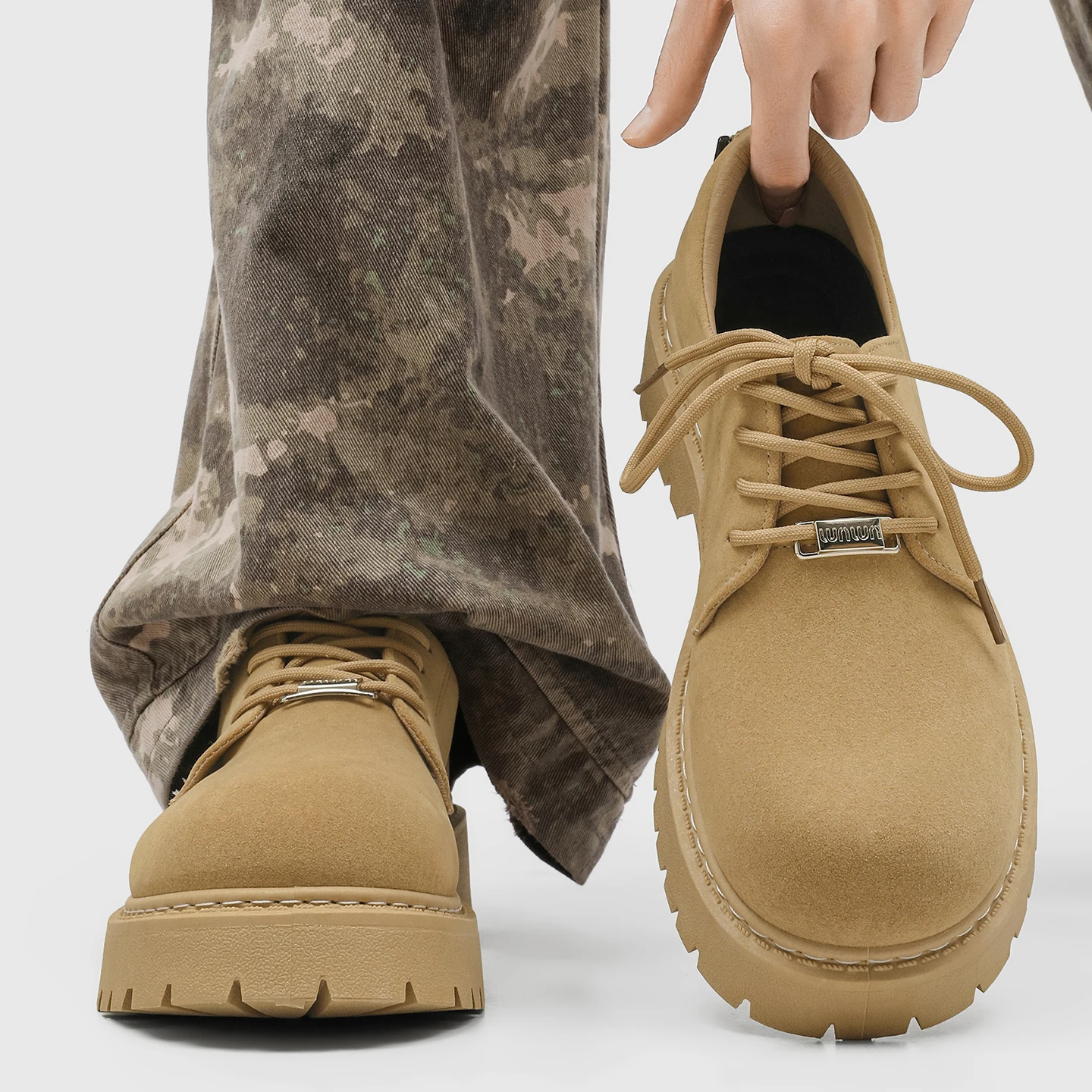 Round Head All-Match Thick Sole Casual Derby Shoes Low-Top Retro Tooling Shoes Thick Platform Increased Suede Leather Shoes