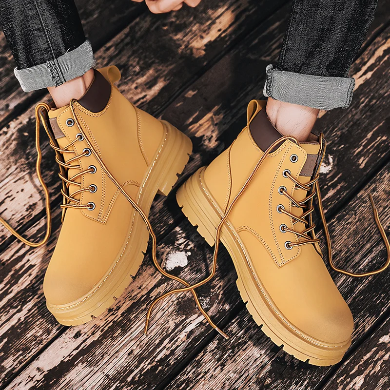 Men's Boots Autumn New High Top Workwear Boots British Style Korean Version Thick Soled Lace Up Anti Slip Warm Men Boots