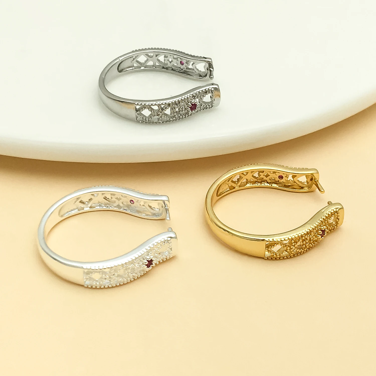 5pcs 18k Gold-Plated Copper Thick Silver Red Zirconium Ring Jewelry Making DIY Earrings Charms for Jewelry Bracelets Necklace