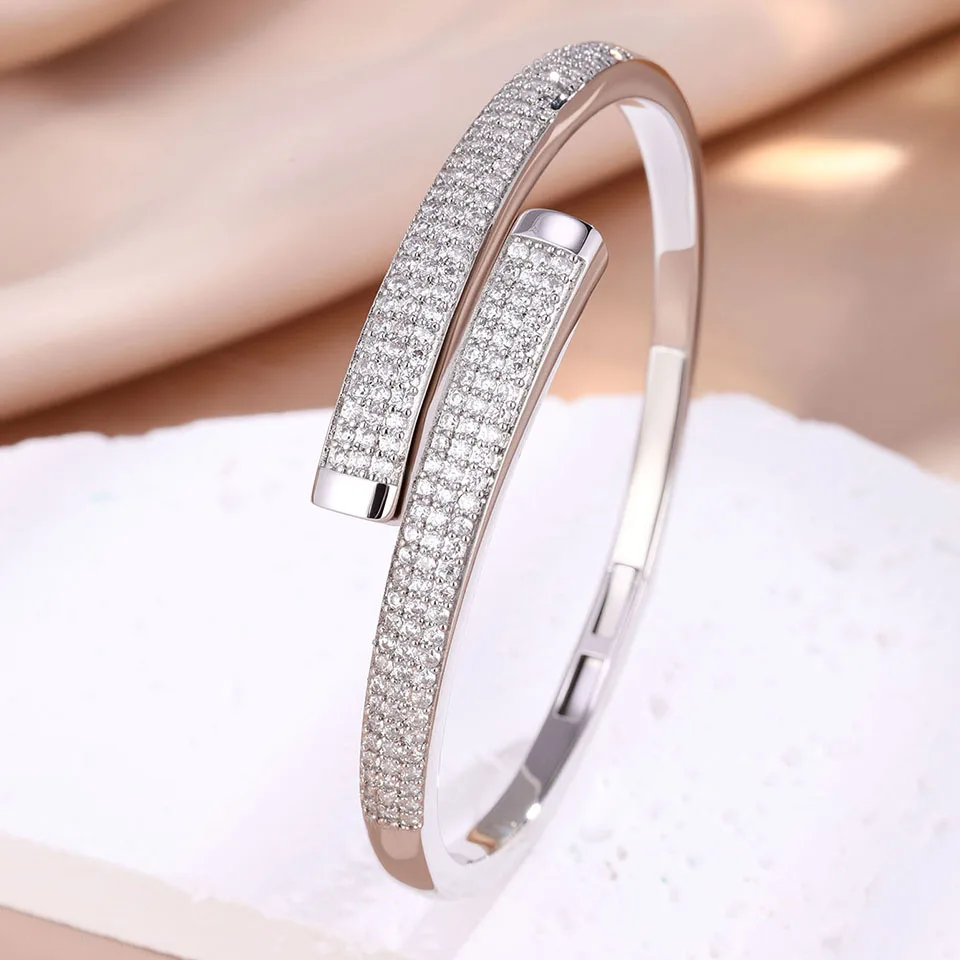 Yupsk Neues luxuriöses, elegantes, silberfarbenes, goldfarbenes Kupfer-Armband-Ring-Set für Frauen, funkelnder, brillanter Zirkon-Schmuckzubehör – Detail 7
