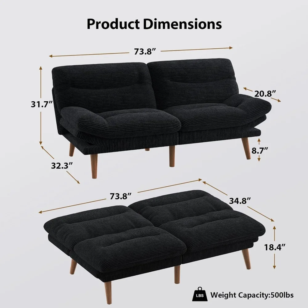 أريكة سرير فوتون قابلة للتحويل من Pipishell، أريكة فوتون قصيرة 66 مع مسند ظهر ومساند للذراعين قابلة للتعديل، أريكة نوم كرسي لـ S #2