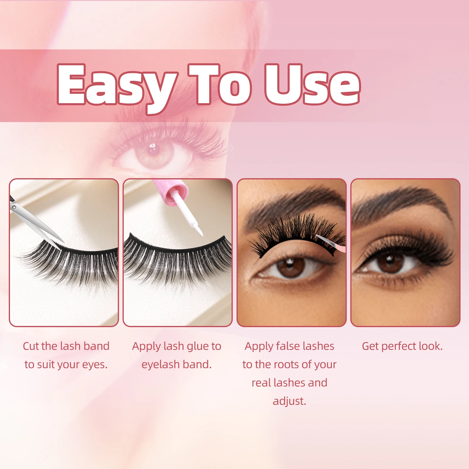 Gemerry pleine bande cils colle Kit cils oeil de chat 10 paires 3D Faux vison réutilisable doux moelleux cils Nature cils Extens