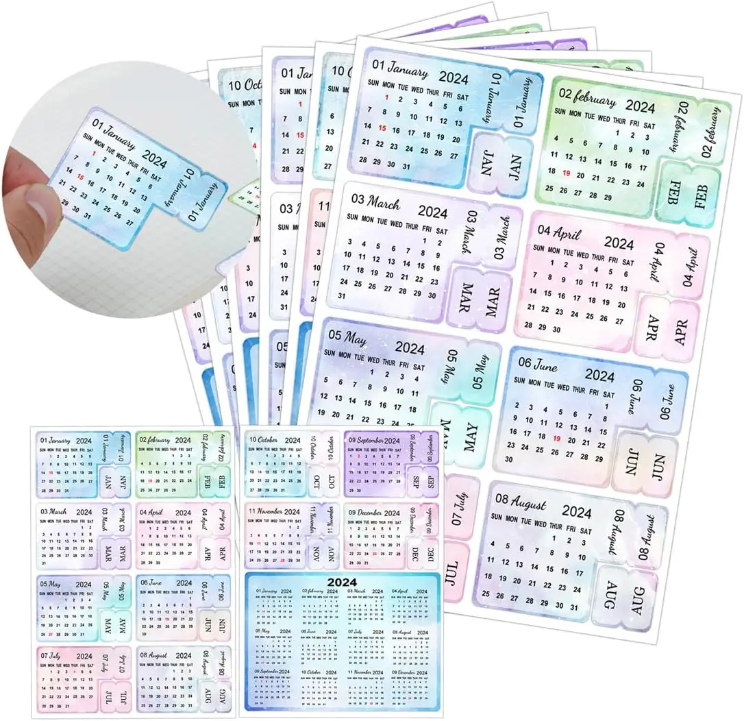 2024 Schedule Calendar Stickers for Scrapbook Self Adhesive Index Divider Tabs Labels12 Months Planning Labels for Notebook