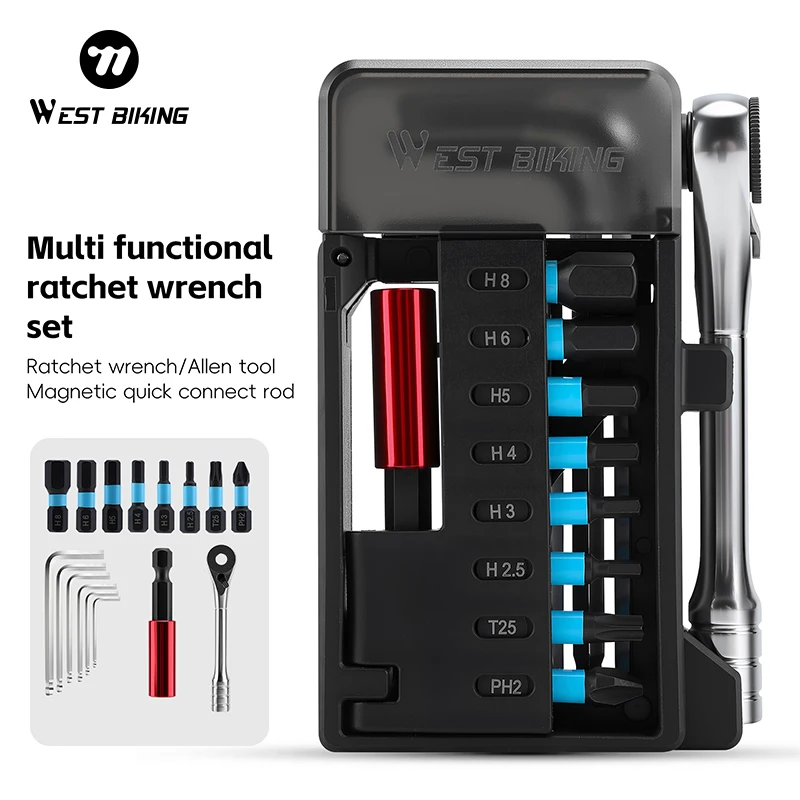 

WEST BIKING Bicycle Ratchet Wrench Set Portable Allen Wrench Bike Repair Tool Tire Lever Screwdriver Spanner Maintenance Tools