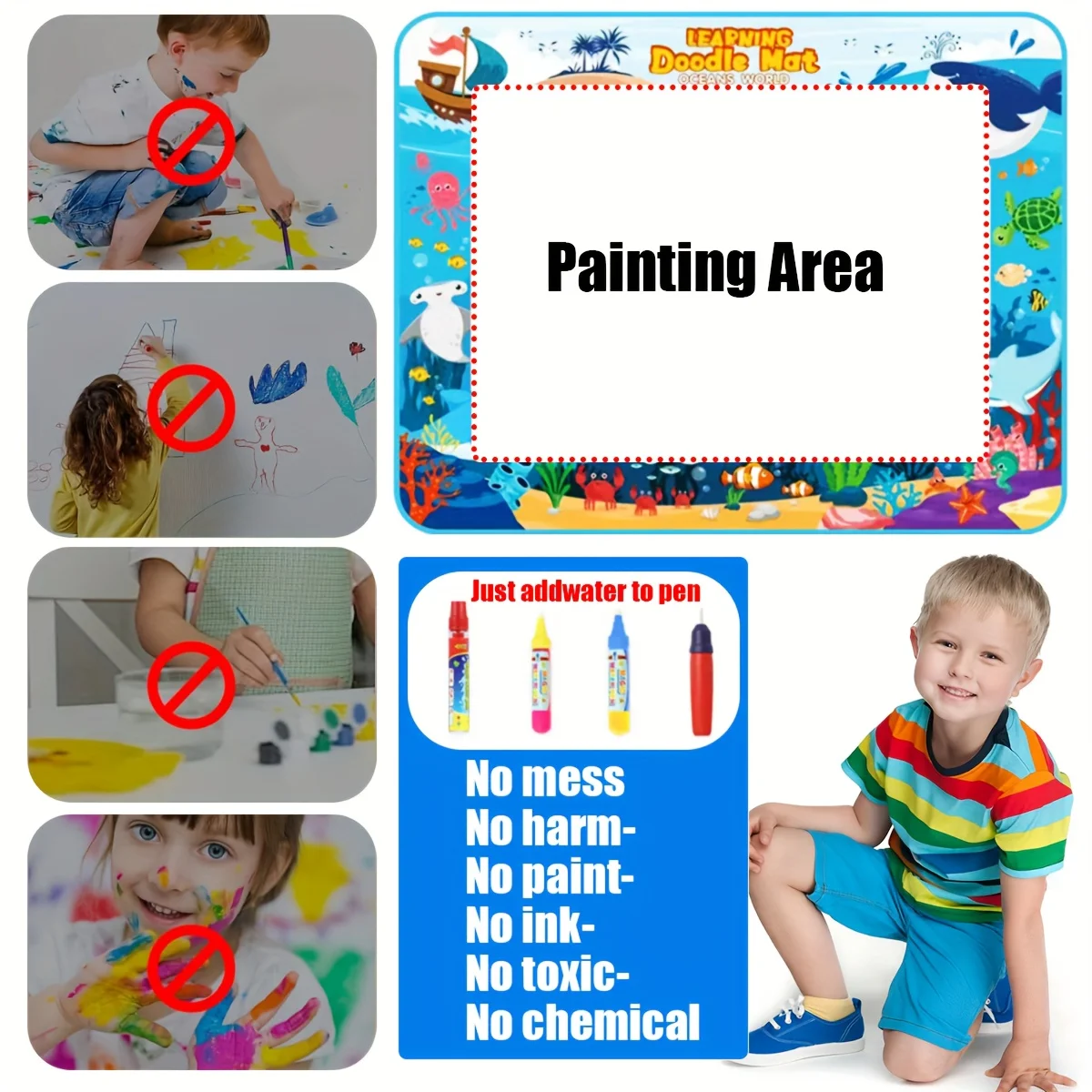 水彩画落書きマット、女の子男の子への誕生日プレゼント、汚れのない塗り絵学習玩具、クリスマスプレゼント