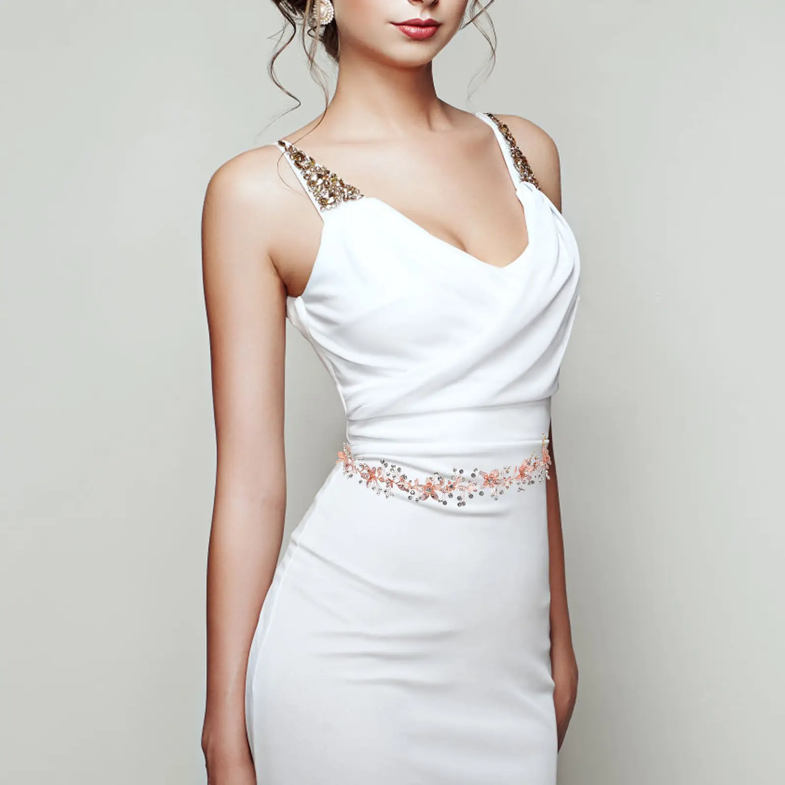 Rose Gold Crystal Bridal Belt Bride Wedding Dress Belt Fashion Waistband Bridesmaid Decoration Elegant Formal Occasion