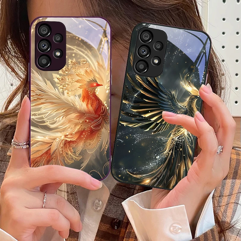 Golden Phoenix Unfolding For Samsung Galaxy S10 4G S20 11E 30 S21 22 S24 Fe Pro S23 S25 Ultra 5G S9 Tempered Glass Phone Case