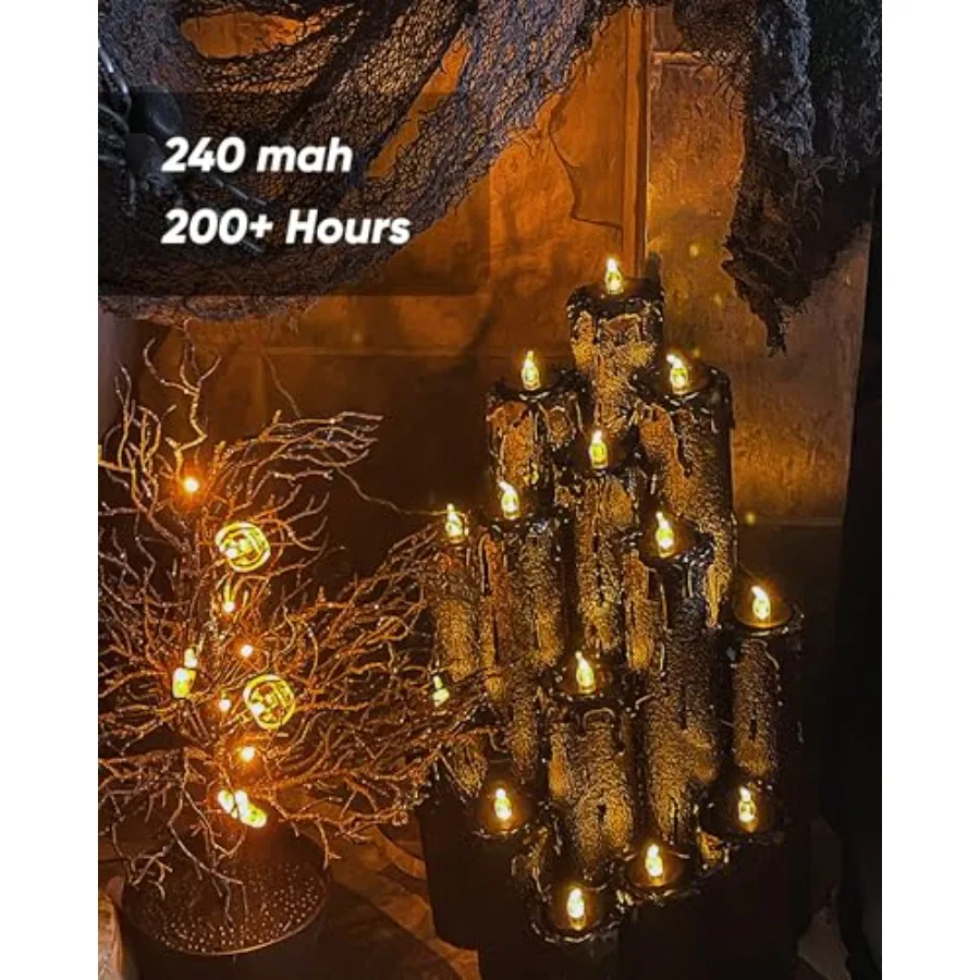 24Pack Black Flameless LED Tealight Candles, 200+ Hrs Battery Life, Flickering Electric Tea Lights Candles, Small Fake Candle