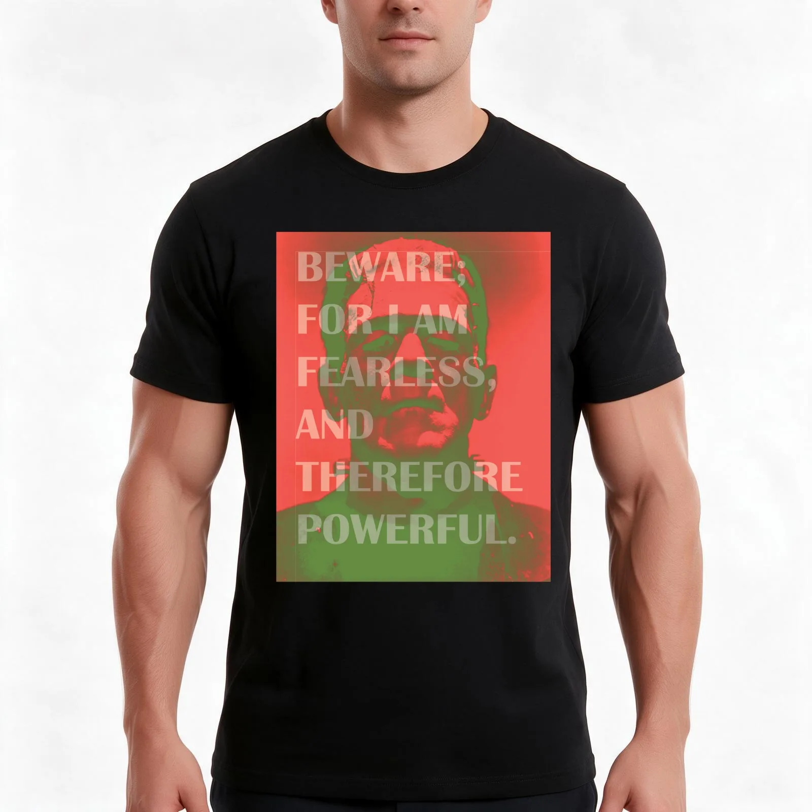 Fearless Therefore Powerful T-Shirt, Summer Casual Cotton Tee, Oversized Streetwear Tops, Vintage Graphic Print, 100% Cotton