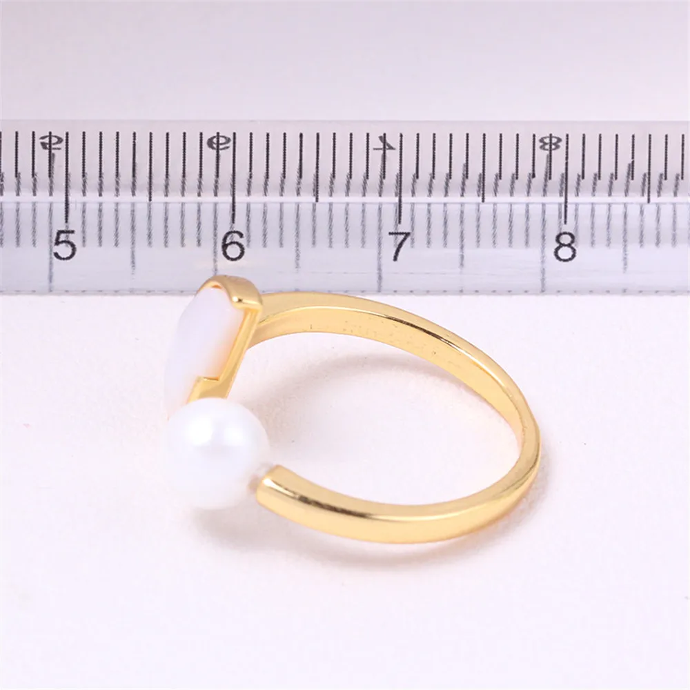 DIY Pearl Accessories Empty Copper Plated with 18K Gold Semi-circular Shell Pearl Ring Opening Temperament Female