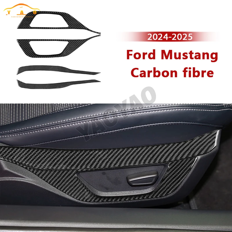 

Carbon Fiber For Ford Mustang GT 2024 2025 Car Seat Side Adjustment Panel Frame Trim Cover Sticker Car Accessories