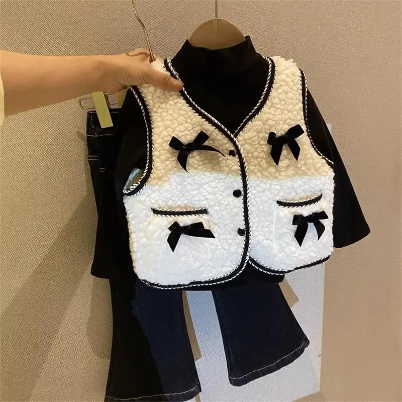 

Girls Vest New Baby Autumn and Winter Cardigan Vest Baby Sleeveless Vest Coat Korean Simple Style Clothes Top Fashion 2-8Y