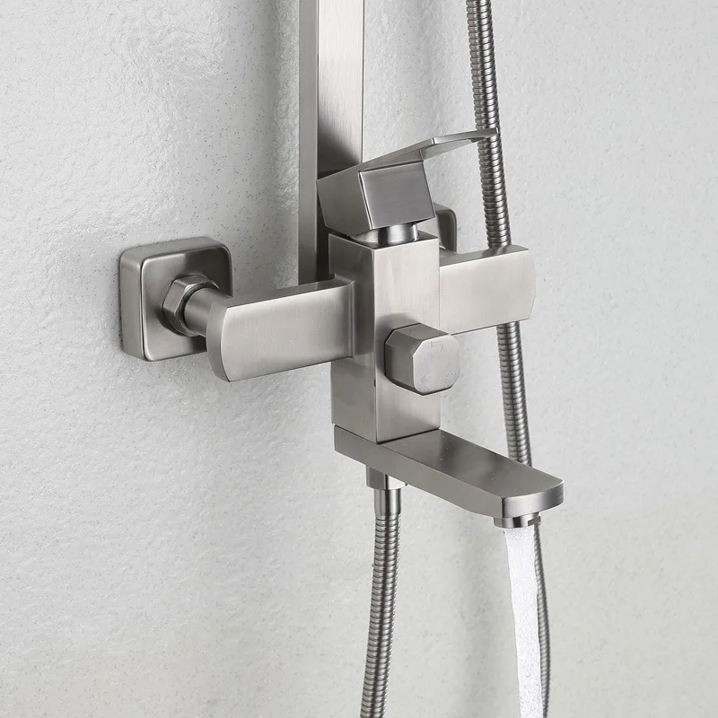 Rainfall Wall Mounted Top Shower and Hand Shower Set 304 Stainless Steel Wall-mount Bath Tub Rain-style Shower Faucet