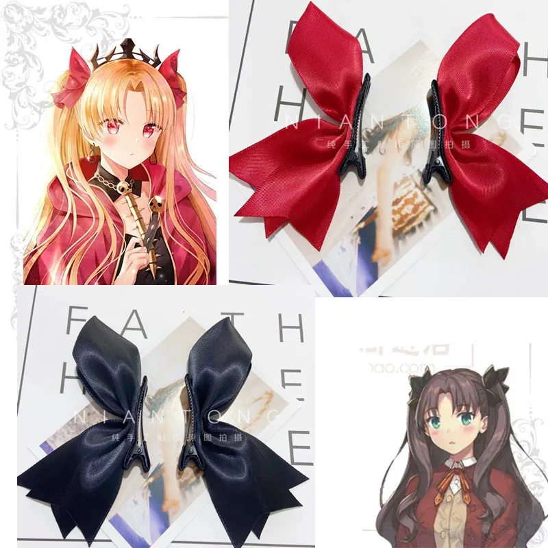 Fate Tohsaka Rin Ereshkigal Cosplay Headwear Headpiece Red Black Hair Pin Hair Clip bow headdress accessory costumes