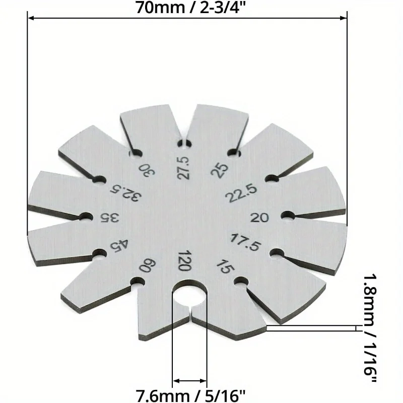 1pc Bevel Gauge, Stainless Steel Axe Angle Gauge Round Shape Knife Angle Finder 15-120 Degree for Measuring Knife Angle view 6