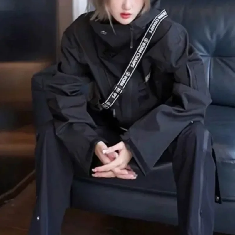 Spring Functional Hoodies Harajuku Punk Hooded Jackets Diagonal Zipper Techwear Women Japanese Windbreak Outdoor Streetwear