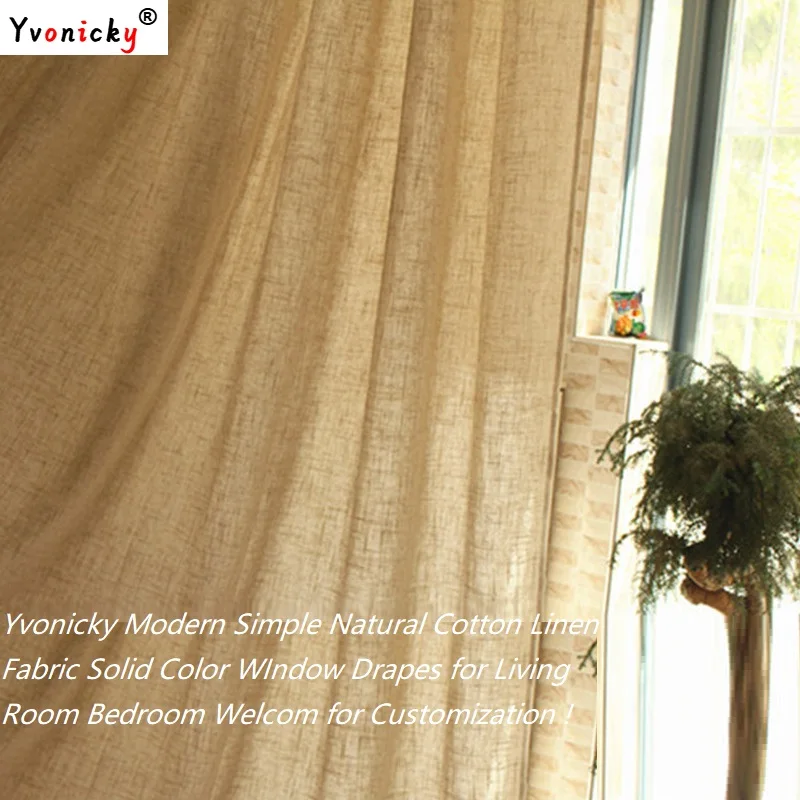 

Modern Simple Natural Linen Blackout Curtains for Living Room Bedroom, Breathable Hemp Flax Window Drapes Cortinas for Cafe