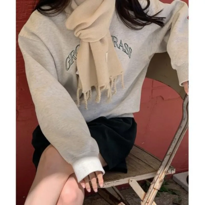 Korea Fashion Women Pullover Autumn Winter Vintage Hoodies Harajuku Casual Long Sleeve  Letter Print Tops Spring Clothes Y2k