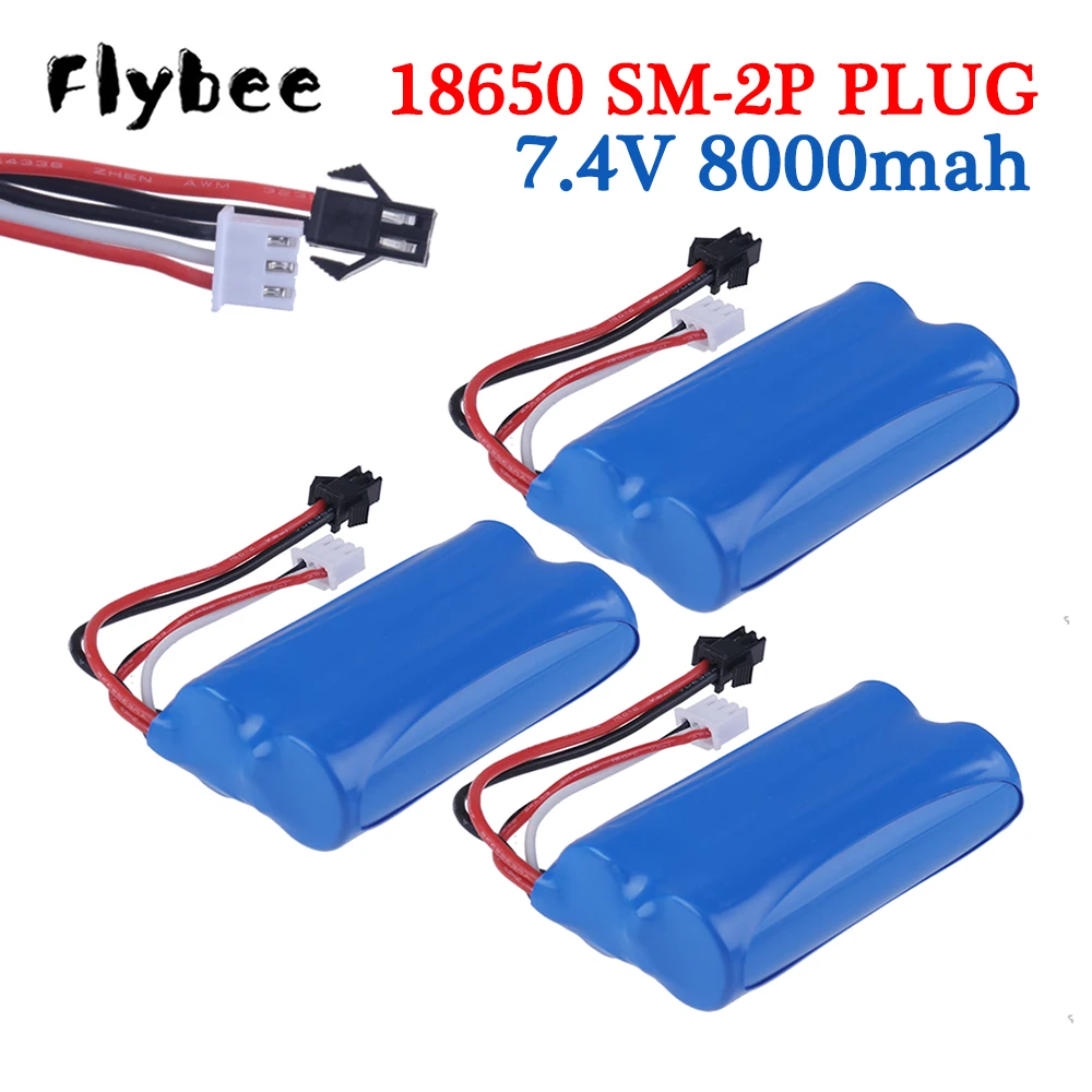 18650 Li-ion Battery 7.4V 8000mAh With SM-2P Plug for MN99S D90 U12A S033g Q1 H101 RC Cars, Trucks Drone, Boats Spare Parts