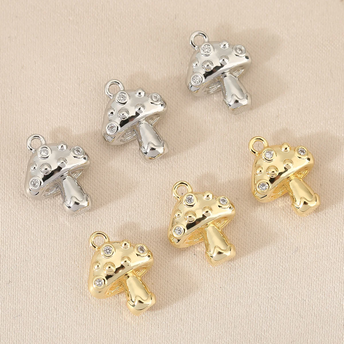 2Pcs Shiny Rhinestone Mushroom Dangle Charms Metal Pendants DIY Necklace Making Jewelry Supplies