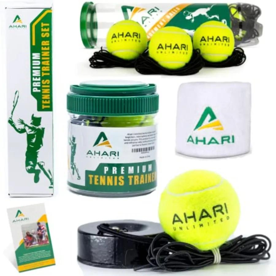 

Premium Tennis Trainer Set Pro Rebounder with Metal Base in a Carrying Cylinder 3 Replacement Rebound Balls and Wristband Porta