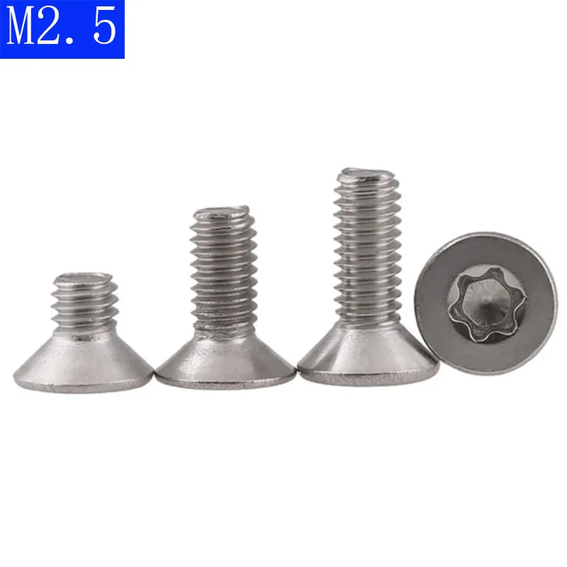 M2.5 x 0.45  2mm Flat Head Torx Security Machine Screws - A2 304 Stainless Steel