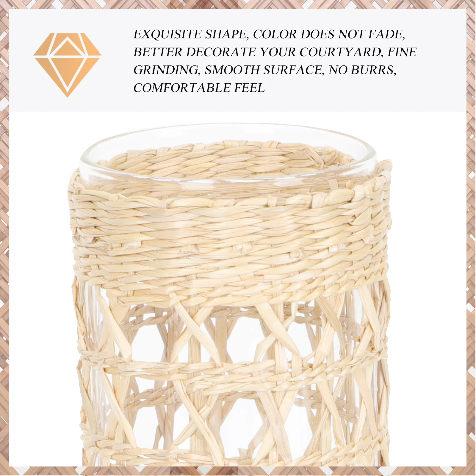 Aromatherapy Glass Cup Straw Weaving Decorative Holder Home Wedding Party Table Decor Candles Cup Holders