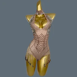 Sparkly Rhinestones Tight Bodysuit for Women Sexy Sequins Performance Dancer Costume Nightclub Bar DJ Show Stage Wear Jinbaobei