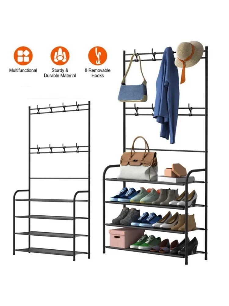 

Entrance coat rack and shoe storage rack 4-layer shoe rack independent coat rack clothes and shoe storage rack combination