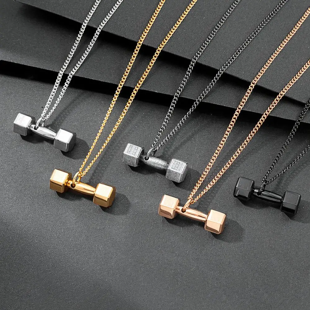 Heavy Duty Titanium Steel Dumbbell Necklace Men Geometric Pendant Hip Hop Style Trendy Sports Chain Fashion Jewelry Gift