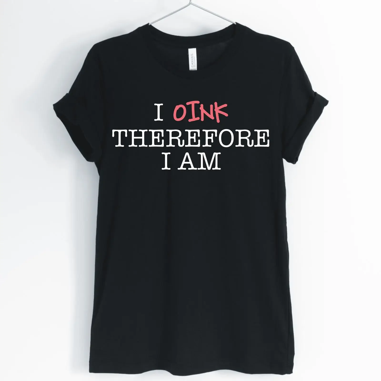 I Oink Therefore Am Funny Pig Quote T Shirt Cute Lover Women's Casual Owner  vintage Washed Breathable graphic