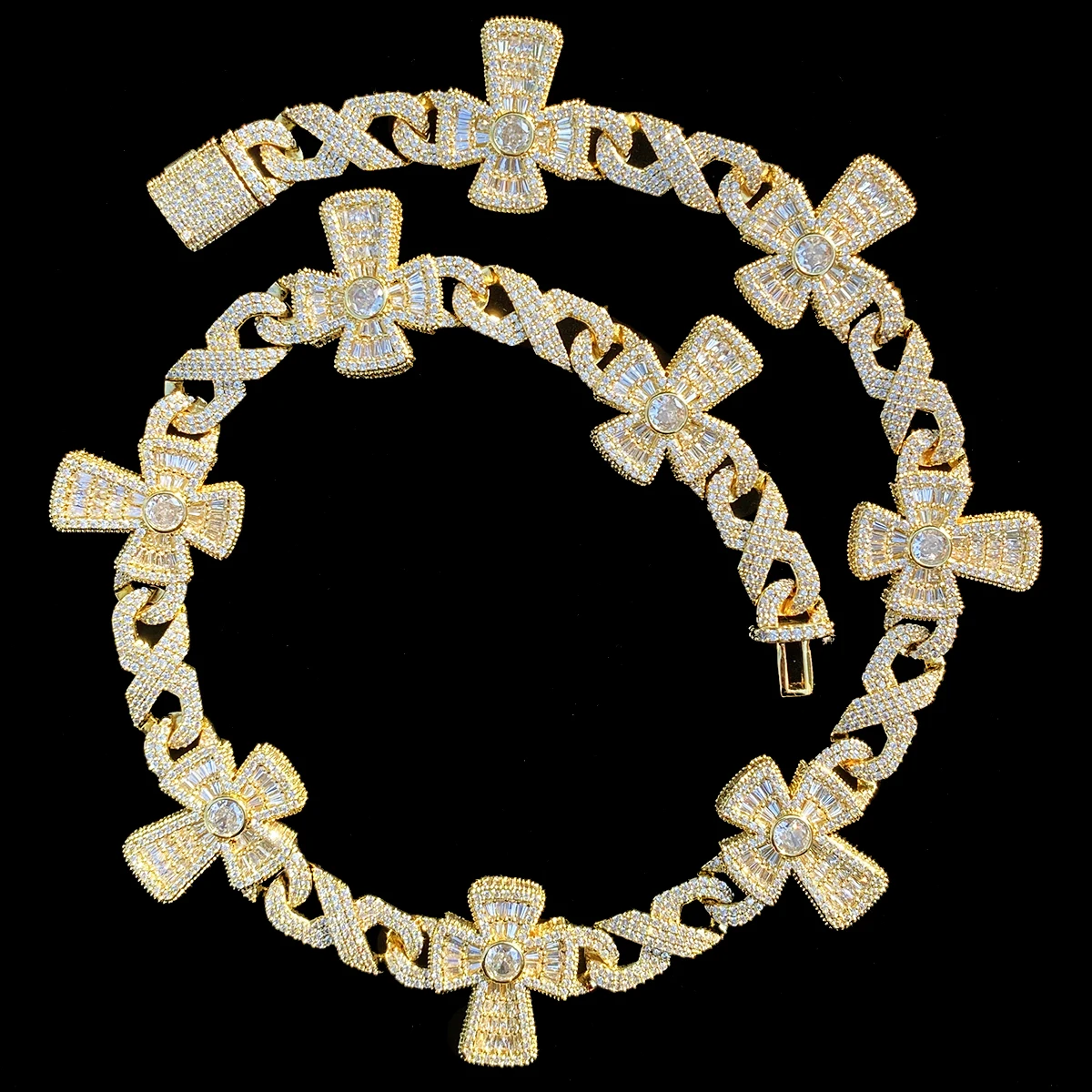 Aokaishen Iced Out Cross Infinity Link Chain for Men 5A Cubic Zirconia Gold Plated Hip Hop Jewelry