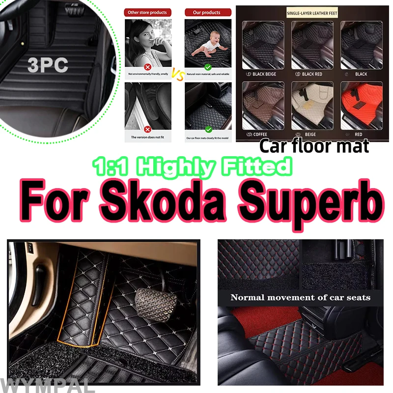 

Luxury Leather Car Mats For Skoda Superb B8 3V 2016~2022 2021 2020 Carpets Rugs Floor Mat Interior Parts Waterproof Pad