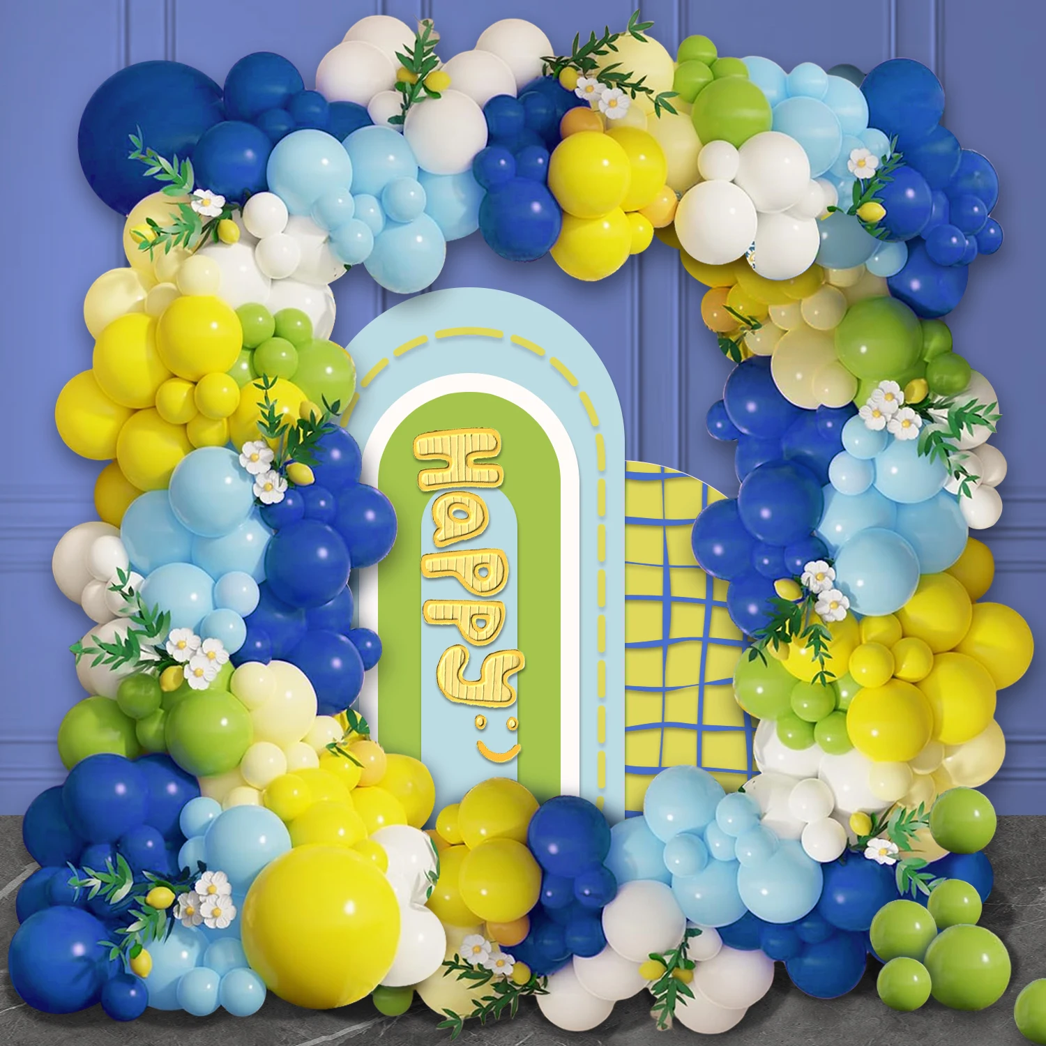 120Pcs Fresh Lemon Yellow Blue Party Balloon Garland Set White Green Latex Balloon Coast Birthday Wedding Bride Shower Anniversary Party Decoration