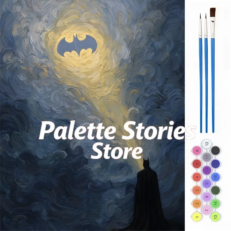 Kit de Pintura Digital Profesional sin Marco para Uso Artístico en Diseño Plano 2D con Batman, con la Señal del Murciélago Iluminada