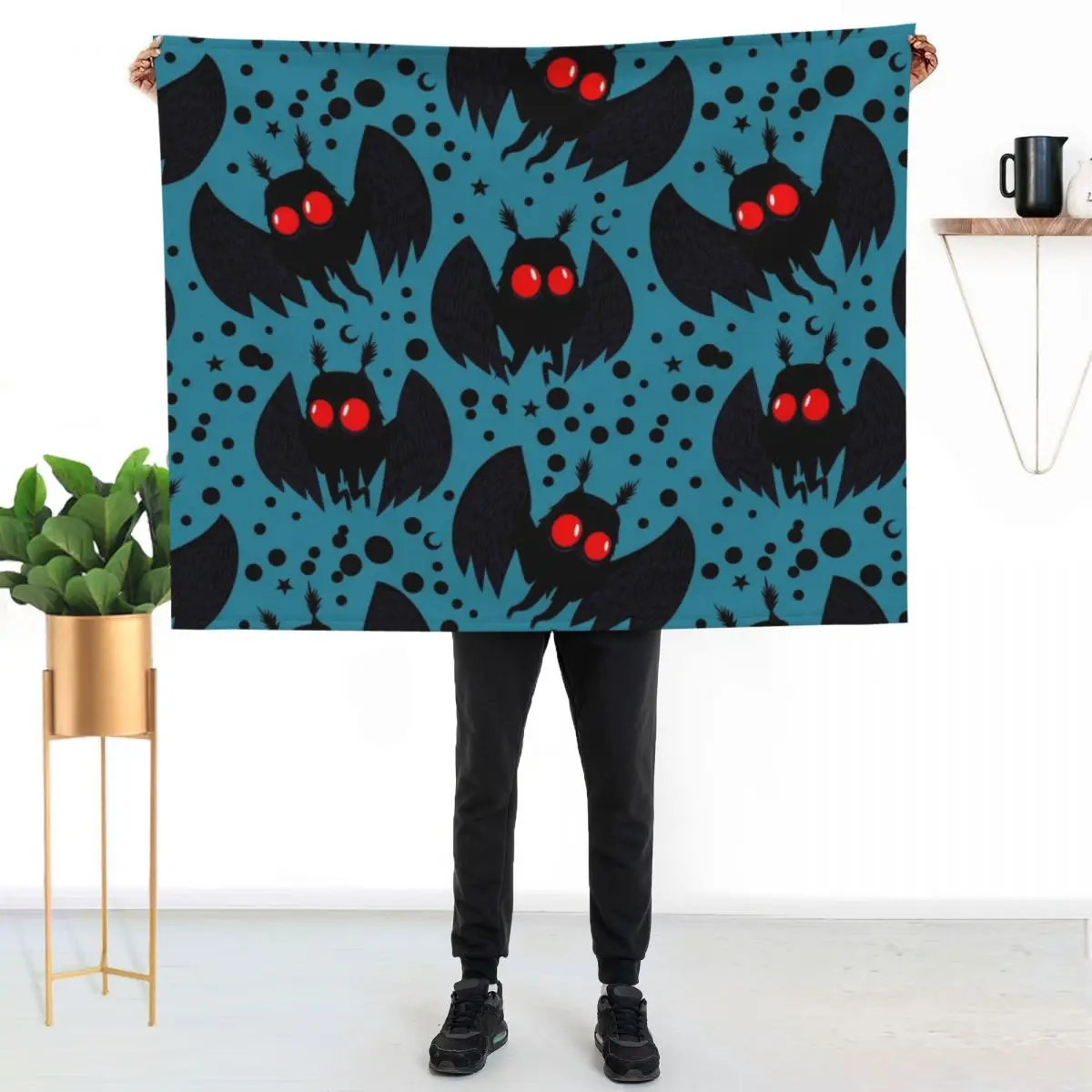 Mothman Grey Blue Night Throw Blanket Hairys decorative Vintage cosplay anime Decorative Throw Cute Plaid Blankets