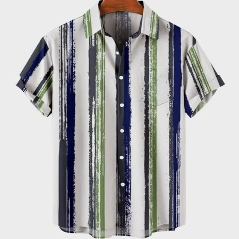 Men's Simplicity Stripe Pattern Print Casual Vacation Hawaiian Shirts Street Hip Hop Men Women Short-sleeved T-shirt y2k Tops