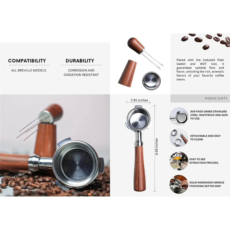 54mm Bottomless Portafilter Paired with Wdt Tool - Enhance Espresso Brewing Replacement Filter Basket Coffee Accessories-A70Z