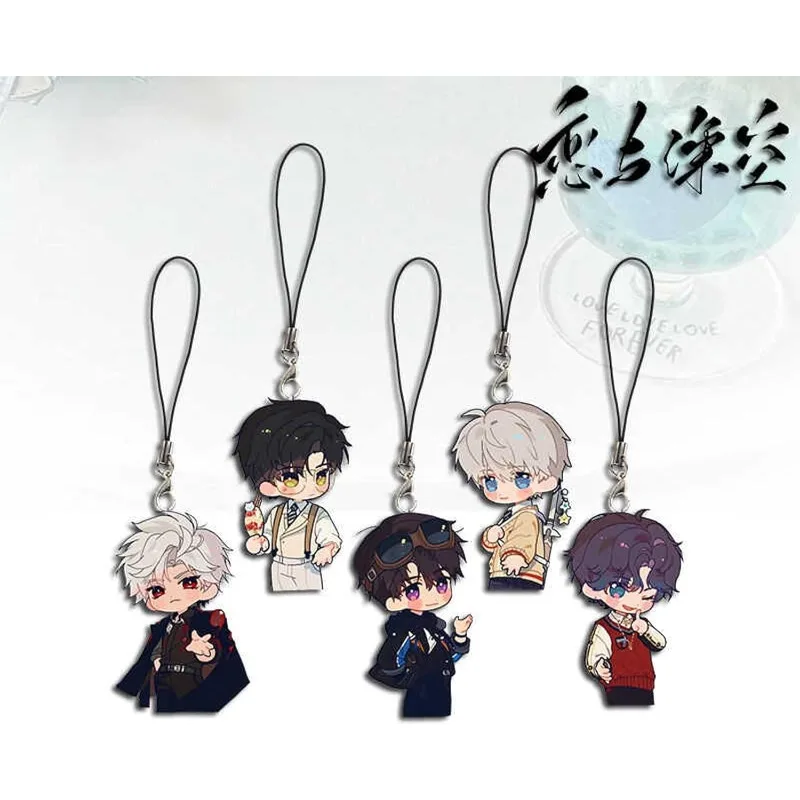 5Pcs 사랑과 Deepspace 귀여운 휴머노이드 아크릴 전화 매력 코스프레 Xavier Zayne Rafayel Sylus Caleb 키 체인 가방 펜던트 선물